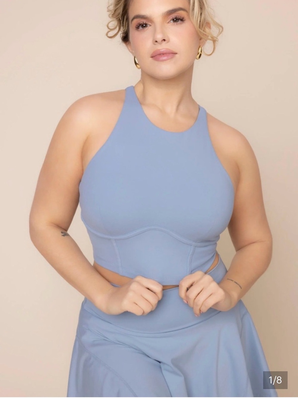 POPFLEX High-Neck Crop Bralette in Light Blue